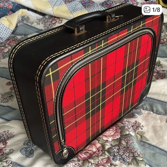 Red Plaid and Black Small Weekend Luggage Case - Picture 7 of 9